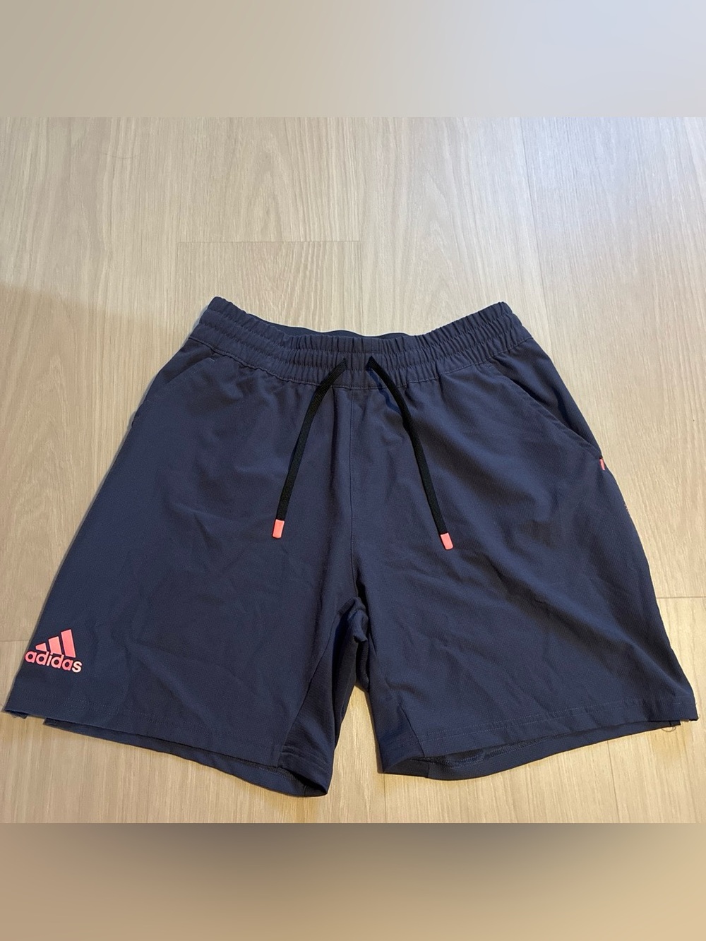 adidas Men's Dark Navy Athletic Shorts with Pink Accents